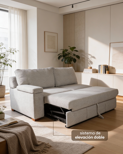 Sala esquinera Musseti con cama y baúl