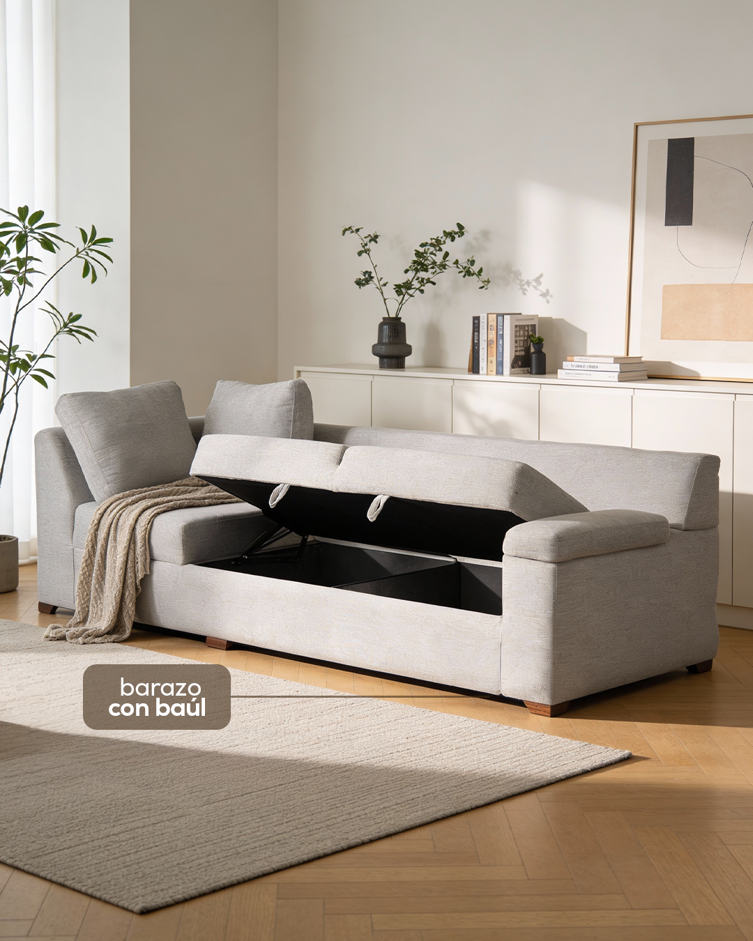 Sala esquinera Musseti con cama y baúl